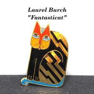 Laurel Burch "Fantasticat" Cat Brooch, Cloisonne Gold Plate, Enamel Pin, 1980s